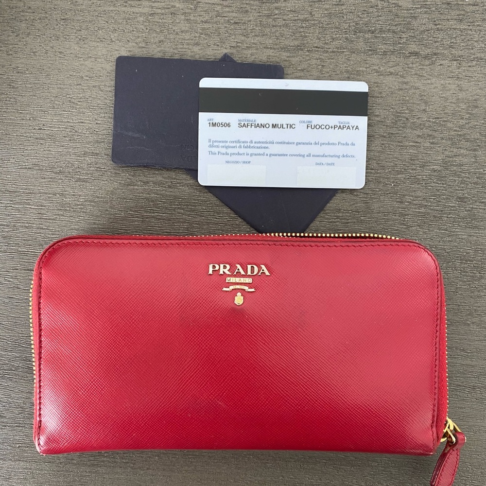 PRADA zip around wallet in red